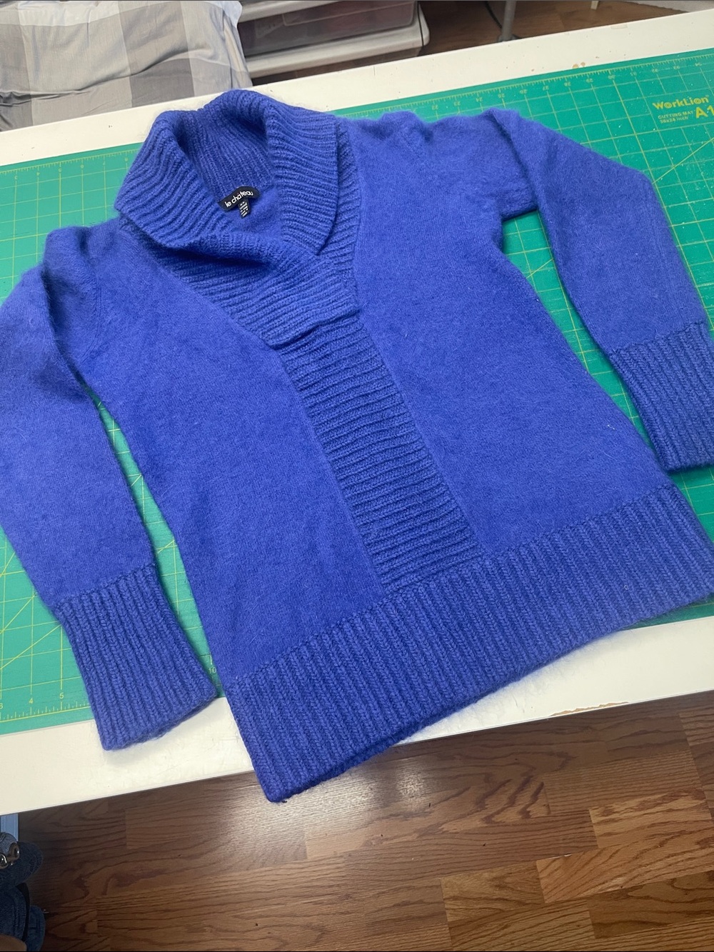 le chateau Royal Blue Shawl Collar Knit Sweater